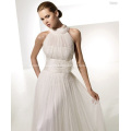 Empire A-line Round Neck Chapel Train Yarn Draped X-straps Wedding Dress